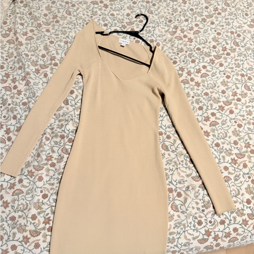 Chic Beige Long Sleeve Midi Dress